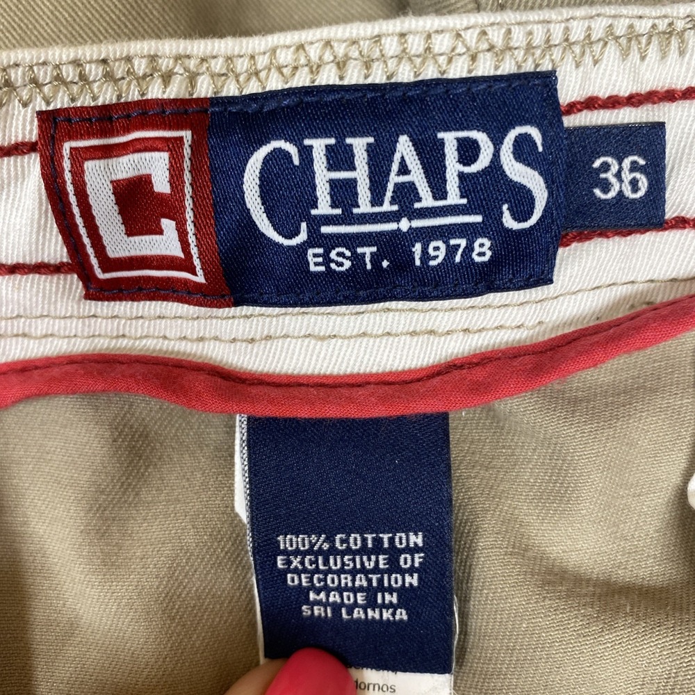 Chaps Shorts Men 36 10" Beige Khaki Zip & Drawstring 100% Cotton American Flag - Picture 7 of 11